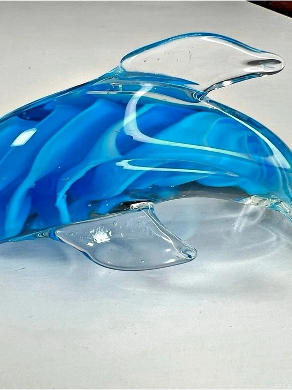 Blue & Clear Glass Art Dolphin Sculpture
